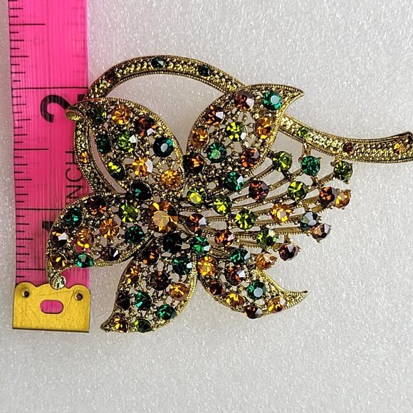 Colorful Rhinestone Gold Tone Large Brooch or Pendant - Picture 10 of 13